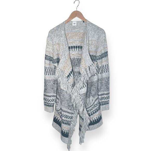 CAbi Fringe Tassel Cardigan Waterfall Collar Shetland Southwestern Aztec Small - Picture 8 of 14